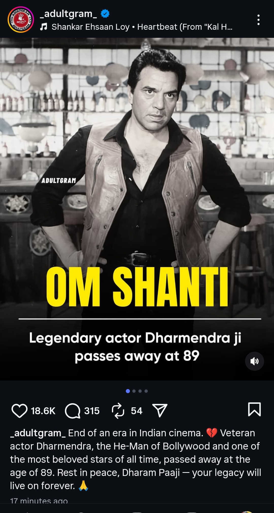 धर्मेंद्र निधन खबर 2025 श्रद्धांजलि पोस्ट